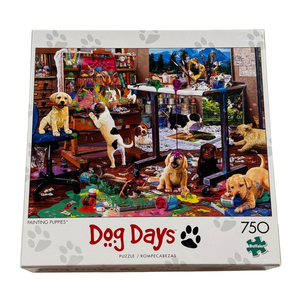 Buffalo Games Dog Days Painting Puppies 750 Piece Jigsaw Puzzle 17330 UNCOUNTED